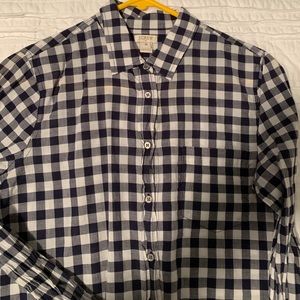 navy and white gingham button down